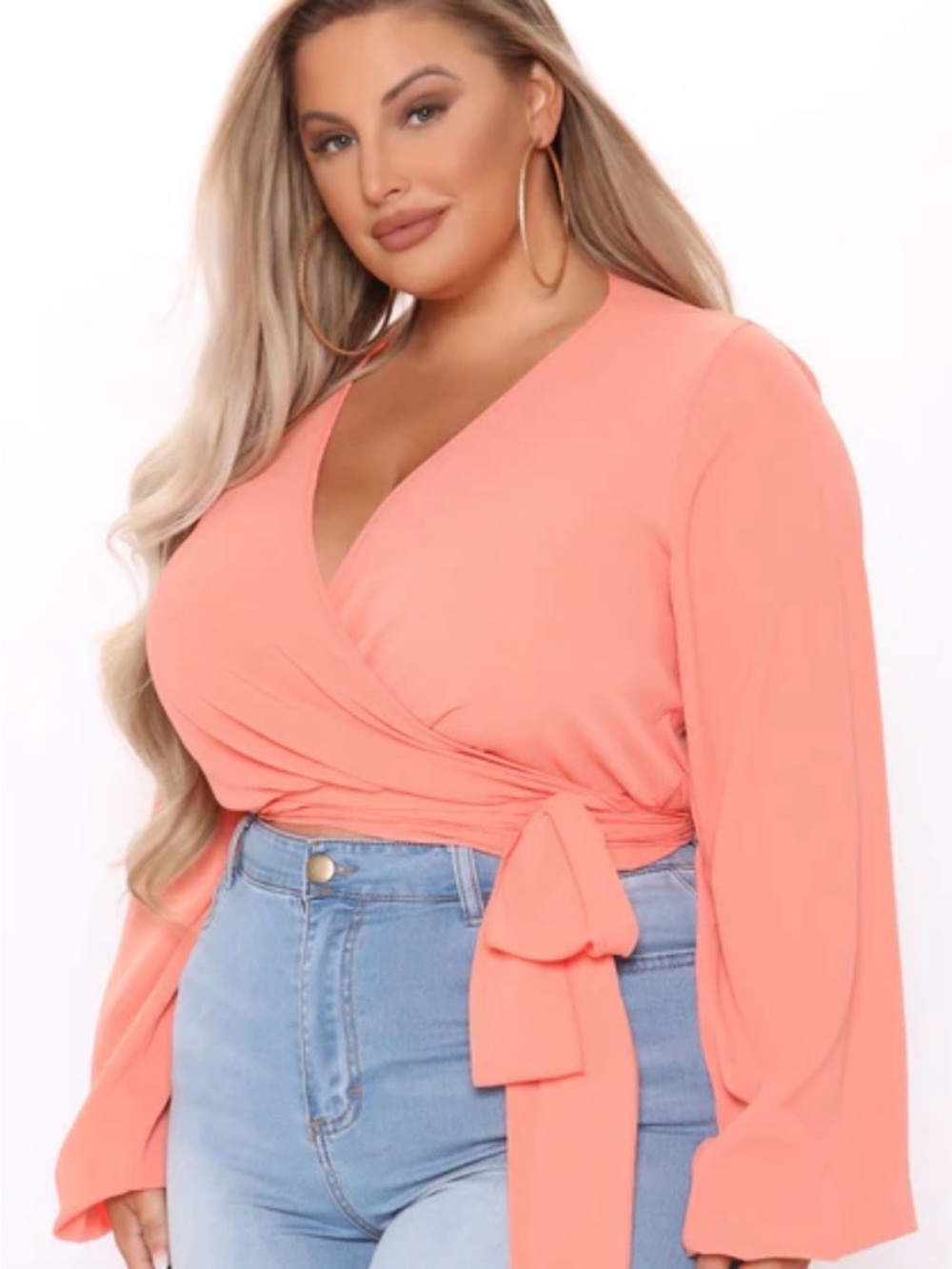 Fashion Nova Coral Wrap Tie-Front Blouse